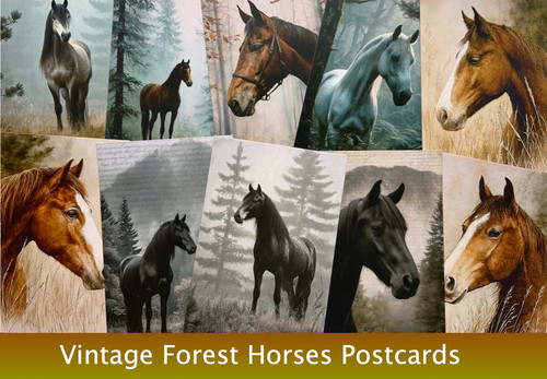 Vintage forest horse postcards - vintage,